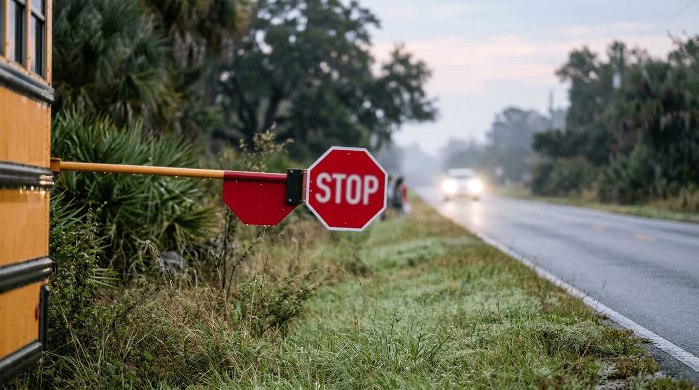 Semi-Truck Hits Stopped School Bus on US-301 Near Dade City, Injuring Four
